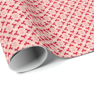 Floral kimono print, coral pink and burgundy wrapping paper