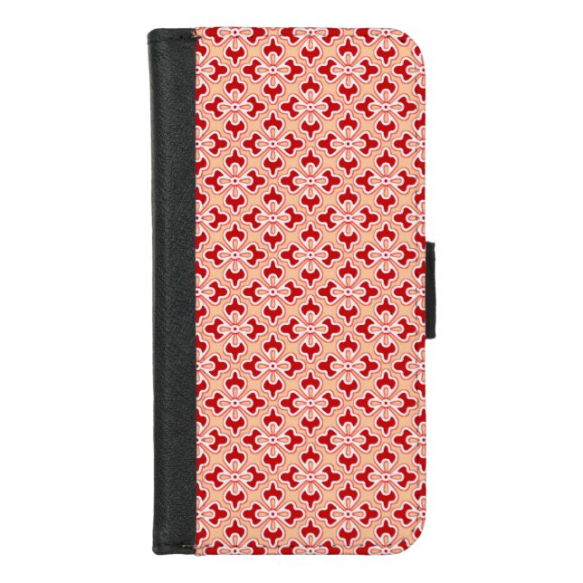 Floral kimono print, dark red and peach iPhone wallet case (Front)