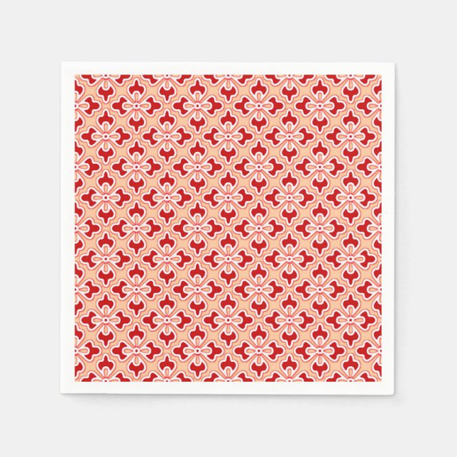 Floral kimono print, dark red and peach napkins (Front)
