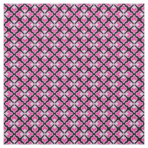 Floral kimono print, fuchsia pink and black fabric