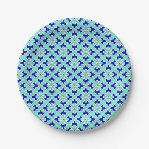 Floral kimono print, indigo and light sky blue paper plates