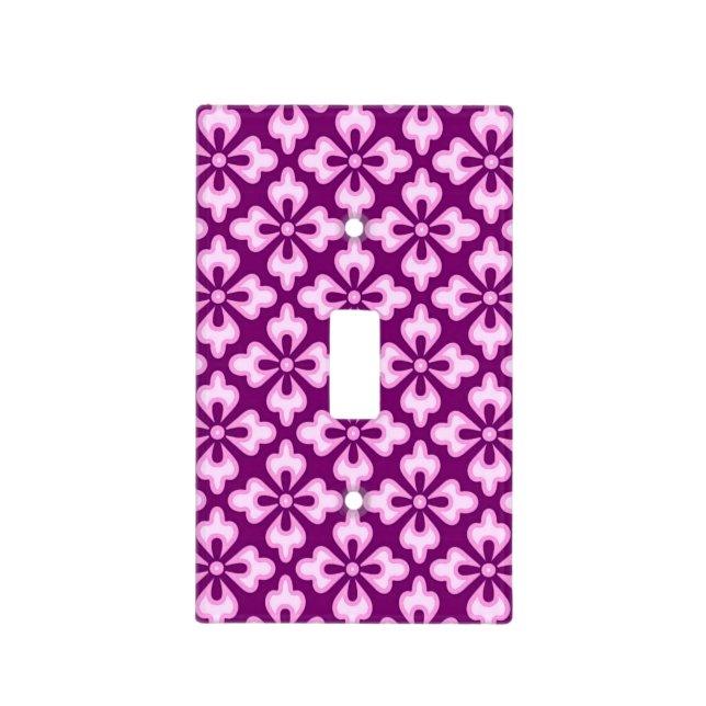 Floral kimono print, light pink and plum light switch cover (Front)