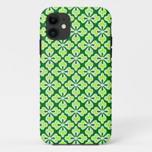 Floral kimono print, lime and pine green iPhone 11 case