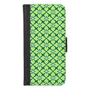 Floral kimono print, lime and pine green iPhone 8/7 wallet case