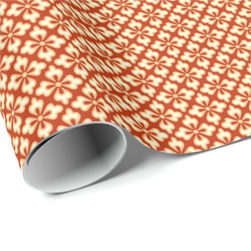 Floral kimono print mandarin orange wrapping paper