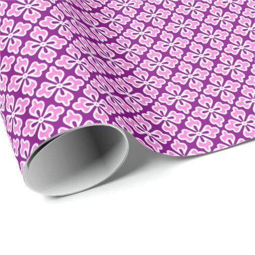 Floral kimono print orchid pink and purple wrapping paper