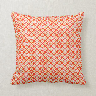 Floral kimono print, peach and mandarin orange throw pillow