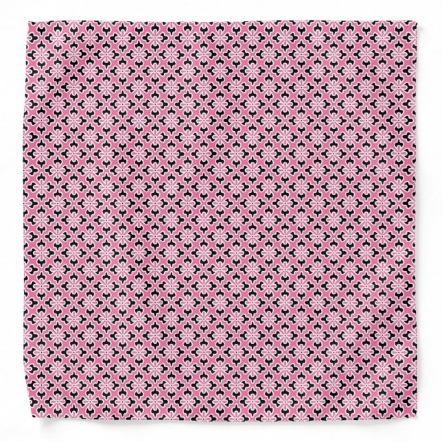 Floral kimono print, pink, black and white bandana (Front)