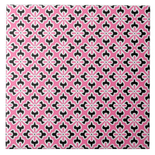 Floral kimono print, pink, black and white ceramic tile