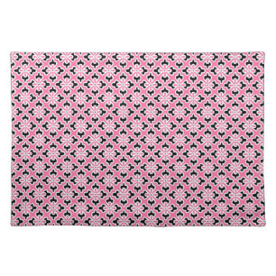 Floral kimono print, pink, black and white cloth placemat
