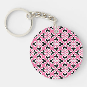 Floral kimono print, pink, black and white keychain