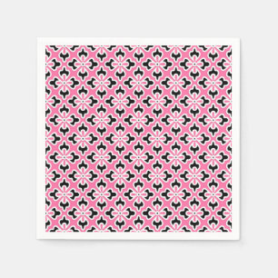 Floral kimono print, pink, black and white paper napkins