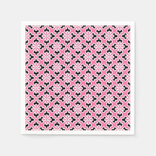 Floral kimono print pink black and white paper napkins