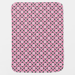 Floral kimono print, pink, black and white swaddle blanket