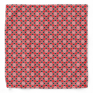 Floral kimono print, red, black and white bandana