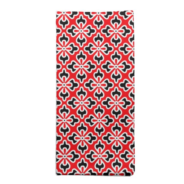 Floral kimono print, red, black and white cloth napkin (Folded)