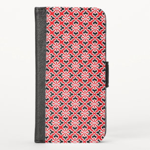 Floral kimono print, red, black and white iPhone x wallet case