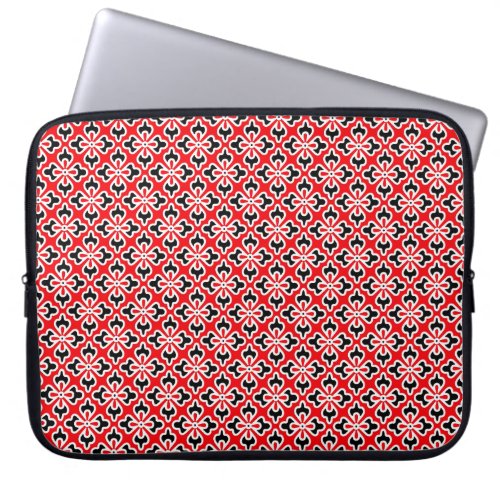 Floral kimono print red black and white laptop sleeve