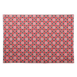Floral kimono print, red, black and white placemat