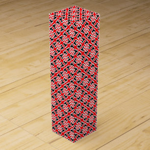 Floral kimono print, red, black and white wine gift box