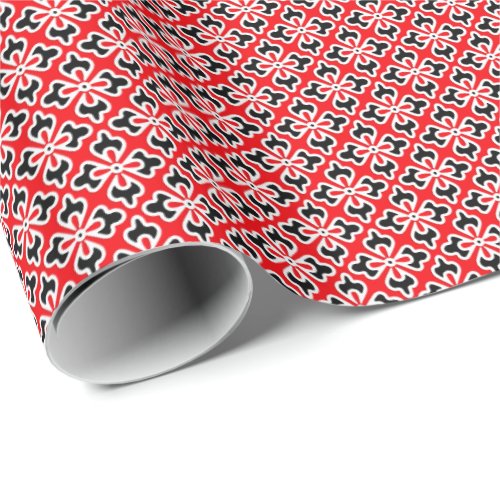 Floral kimono print red black and white wrapping paper