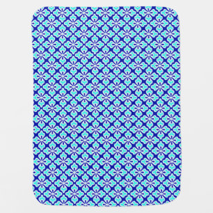 Floral kimono print, turquoise and cobalt blue baby blanket