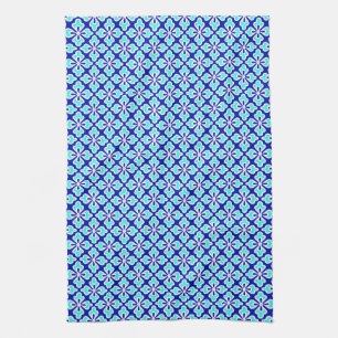 Floral kimono print, turquoise and cobalt blue kitchen towel