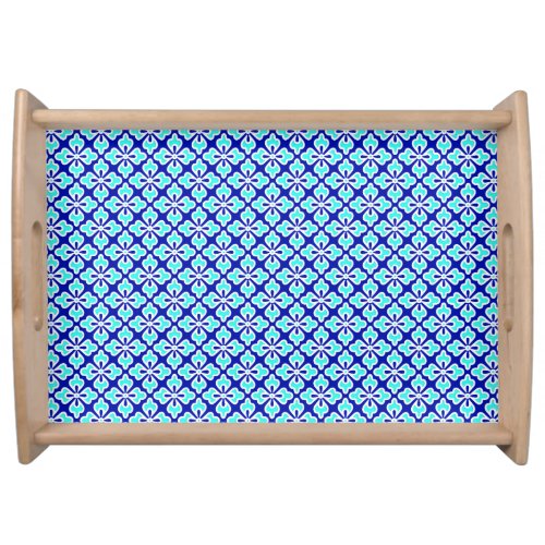 Floral kimono print turquoise and cobalt blue serving tray