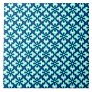 Floral kimono print, turquoise and indigo tile
