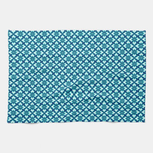 Floral kimono print, turquoise and indigo towel