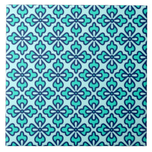 Floral kimono print, turquoise, navy and aqua ceramic tile