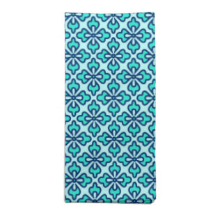 Floral kimono print, turquoise, navy and aqua cloth napkin