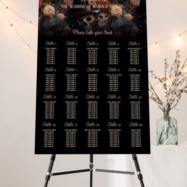 Floral Kissing Skeletons Gothic Wedding Foam Board (In Situ (Stand))