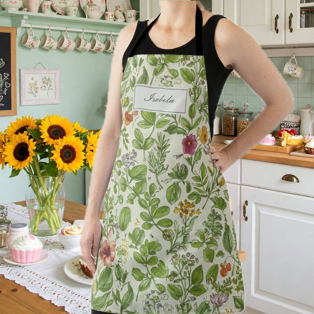 Floral Kitchen Apron, Retro Botanical Print  Apron (Creator Uploaded)