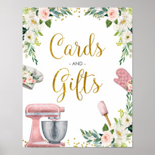 Floral Kitchen Bridal Shower Cards and Gifts Poster