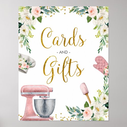 Floral Kitchen Bridal Shower Cards and Gifts Poster