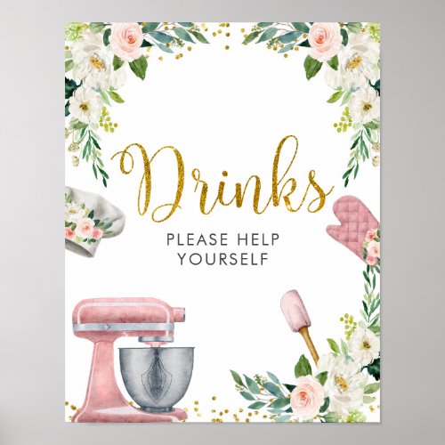 Floral Kitchen Bridal Shower Drinks Sign