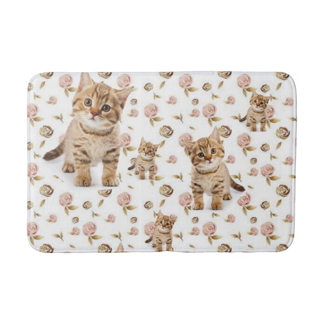Floral Kitten Bathroom Bath Mat (Front)