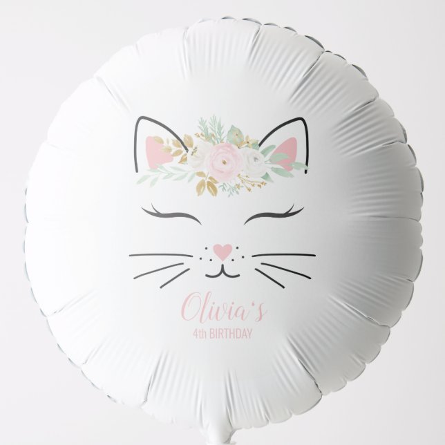 Floral Kitten Birthday Party balloon kitty face (Front)