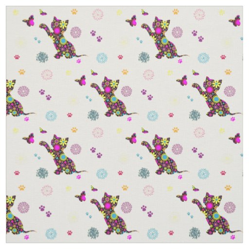 floral kitten fabric