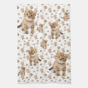 Floral Kittens Kitchen Hand Towel