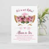 Floral Kitty Cat Birthday Invitation | Pink Crown (Standing Front)