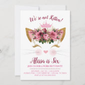 Floral Kitty Cat Birthday Invitation | Pink Crown (Front)