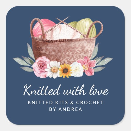Floral Knitted with Love Handmade Crochet Basket Square Sticker