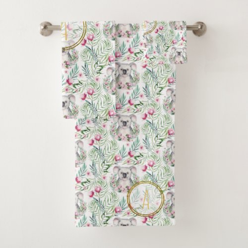Floral KOALA BEAR Monogram Girls Bedroom Nursery Bath Towel Set