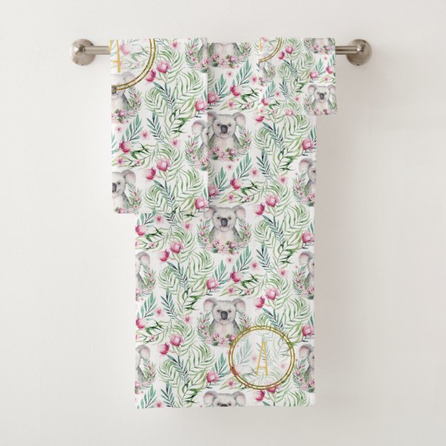 Floral KOALA BEAR Monogram Girls Bedroom Nursery Bath Towel Set (Insitu)