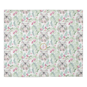 Floral KOALA BEAR Monogram Girls Bedroom Nursery Duvet Cover