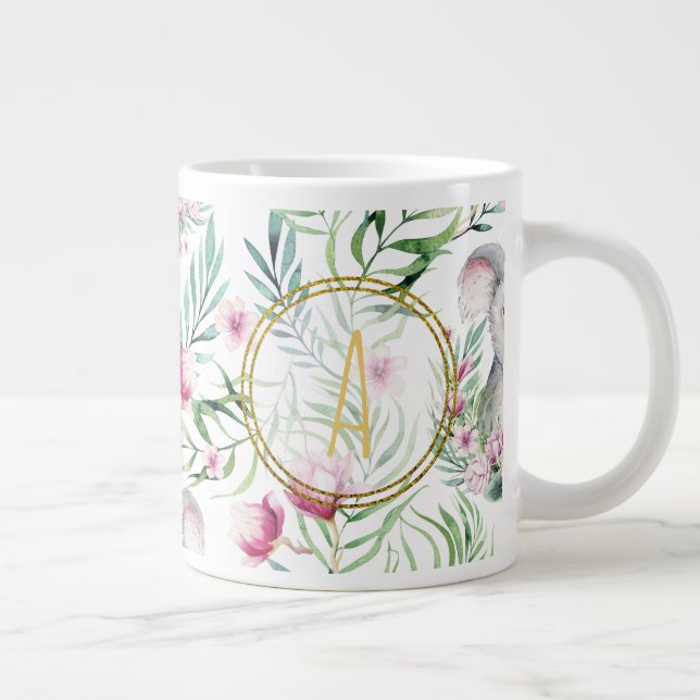 Floral KOALA BEAR Monogram Girls Bedroom Nursery Giant Coffee Mug (Right)