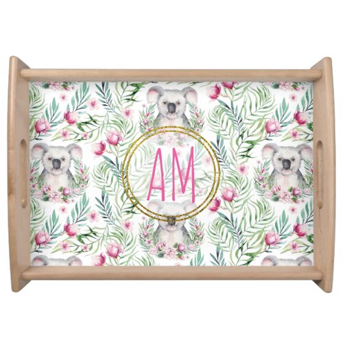 Floral KOALA BEAR Monogram Girls Bedroom Nursery Serving Tray