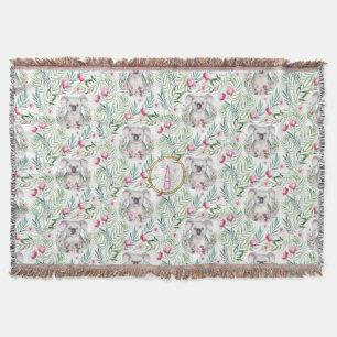 Floral KOALA BEAR Monogram Girls Bedroom Nursery Throw Blanket